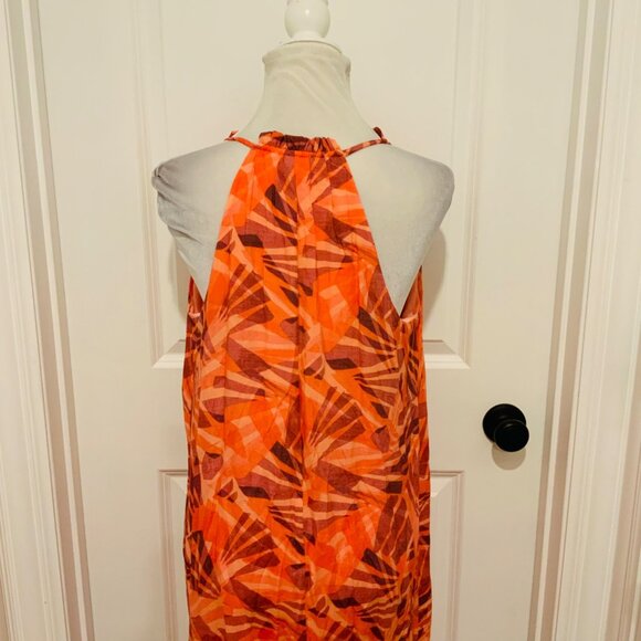 Nine West Orange Geo Print Halter Sleeveless Maxi Dress Large - Picture 7 of 13